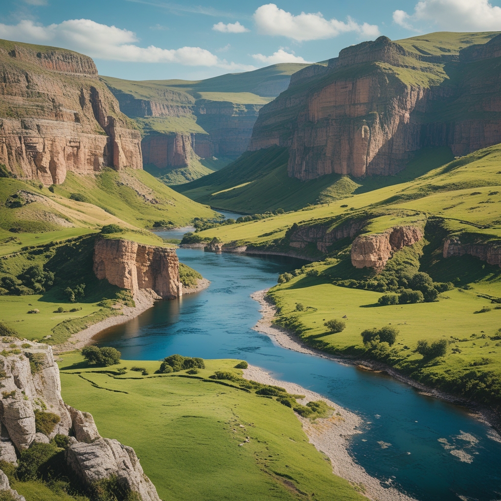 Beautiful nature background, mountains, valleys, rolling hills, including water, streams, waterfalls, ponds, fog